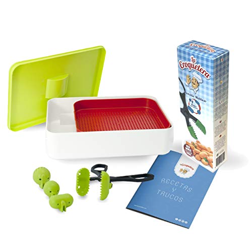 La Croquetera LC043 Kit PREMIUM: Utensilio Multiusos 4 moldes Intercambiables (croquetas, albóndigas, Sushi) y Cedazo para cribar harina, más Trucos y Consejos, Colores aleatorios