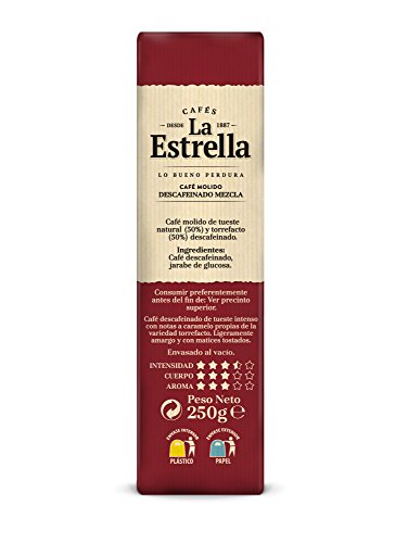 La Estrella Café molido de tueste natural ( 50 % ) y torrefacto ( 50 % ) descafeinado - 1 paquete