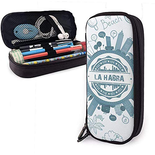 La Habra California Estuche de lápices de cuero de alta capacidad Soporte para lápices Bolsa de almacenamiento grande Organizador de caja Bolígrafo de maquillaje universitario Bolso cosmético portátil