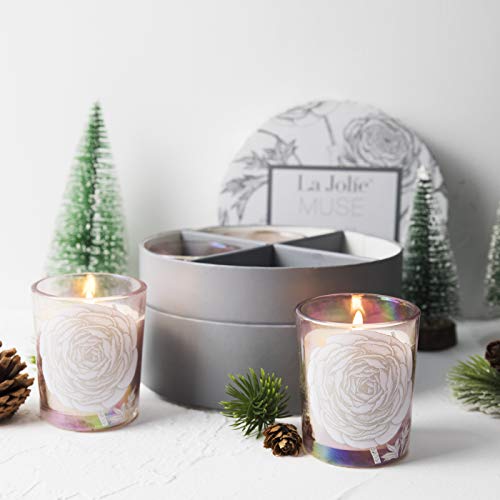 La Jolíe Muse Juego de 4 Velas aromatizadas de Regalos, Cera de Soja Natural, colección de Velas para festejar Las Cuatro Estaciones, Vidrio de ópalo, 20 Horas Cada una  