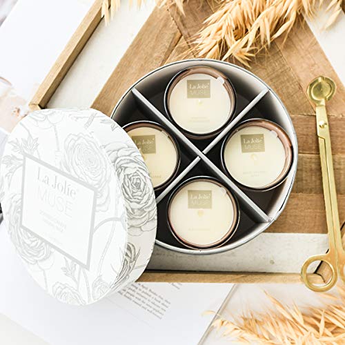 La Jolíe Muse Juego de 4 Velas aromatizadas de Regalos, Cera de Soja Natural, colección de Velas para festejar Las Cuatro Estaciones, Vidrio de ópalo, 20 Horas Cada una  