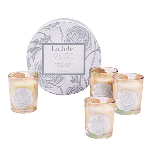 La Jolíe Muse Juego de 4 Velas aromatizadas de Regalos, Cera de Soja Natural, colección de Velas para festejar Las Cuatro Estaciones, Vidrio de ópalo, 20 Horas Cada una  