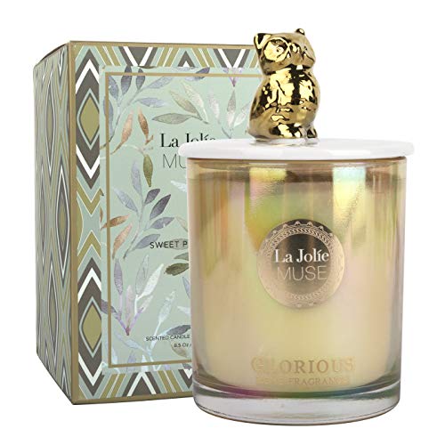 La Jolíe Muse Vela aromática, Cera de Soja, Fragancia Dulce de Guisante & Lila, Cristal Iridiscente y Detalle de búho. 