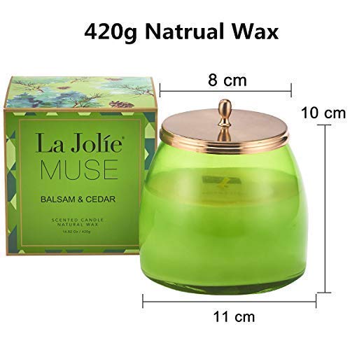 La Jolíe Muse Vela perfumada Grande de 420 g, Cera de Soja, Aroma de Cedro balsámico, Tarro en Vidrio para Invierno,90Horas