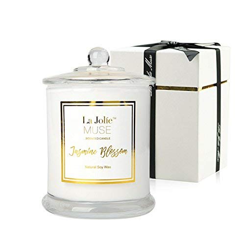 La Jolíe Muse Vela perfumada Jazmín 100% Cera de Soja Aromaterapia Vela en el Cristal Caja de Regalo 50-65h