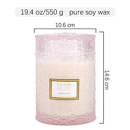 La Jolíe Muse Vela perfumada Rose Noir & Oud, Vela de Soja 100% Natural para Uso doméstico, se Quema Durante 90 Horas, almizcle de Geranio-Violeta, Tarro de Cristal Grande, 19.4Oz