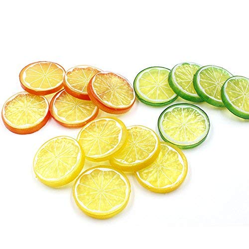 La Rebanada Falsa del limón 30pcs adorna la decoración Artificial de la casa de la Comida del Faux (Rojo Verde Amarillo, Cada Color 10pcs)