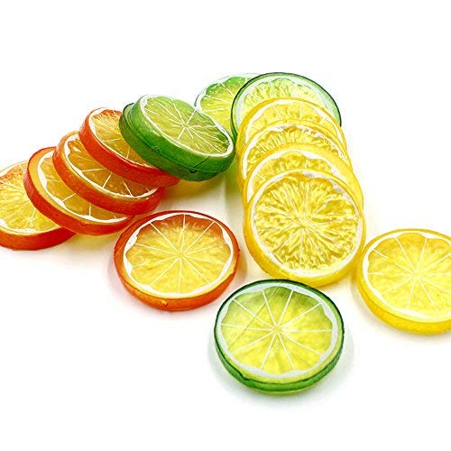 La Rebanada Falsa del limón 30pcs adorna la decoración Artificial de la casa de la Comida del Faux (Rojo Verde Amarillo, Cada Color 10pcs)