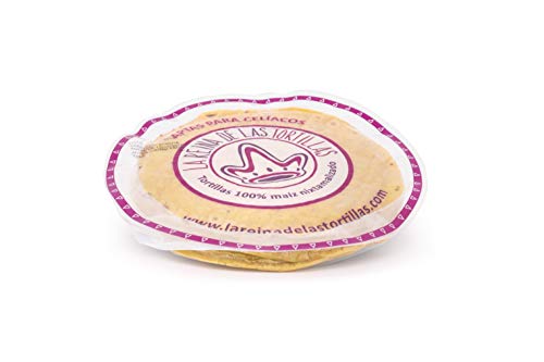 La Reina de las Tortillas - Líder europeo en gastronomía artesanal mexicana.Tortillas de maíz amarillo 100% nixtamalizado. Aptas para veganos y celíacos. Envasadas al vacío. Pack de 500 g. 12 cm. 4 meses de caducidad