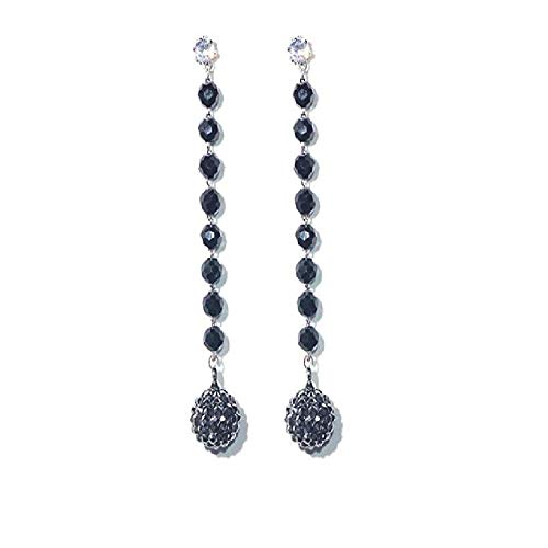 La Sra. Pendientes Negro Párrafo Largo Esférica 925 Pendientes De Aguja De Plata 6.3 Cm