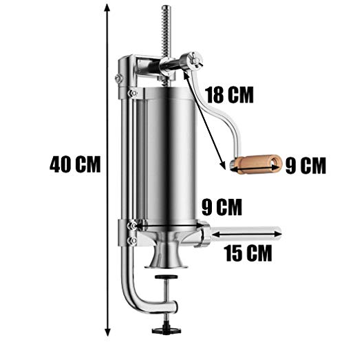 LaceDaisy Fabricante de Salchichas 2.5 LBS Acero Inoxidable Salchicha Carne Stuffer Manual Vertical Salchicha máquina de llenado de Carne Herramientas de Carne Salchichas Rellenador con 4 Boquillas