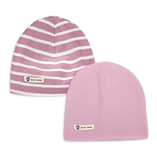 LACOFIA 2 Piezas Gorro Beanie para bebé Sombreros de Punto Calientes para bebés niñas Gorra de algodón 100% súper Suave para Invierno/otoño Rosa 0-6 Meses