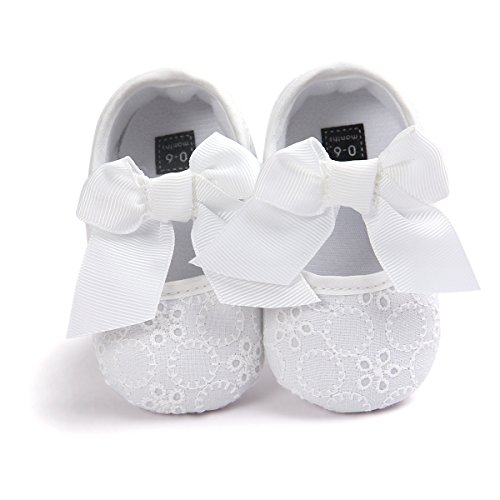 Lacofia Zapatos de Bautizo con Suela Suave Antideslizante Princesa Arco de bebé niñas Blanco 12-18 Meses