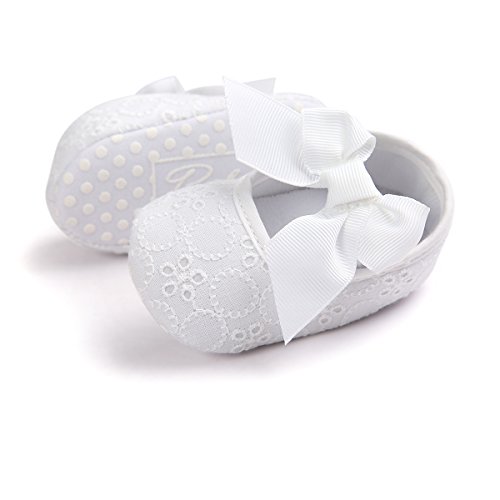 Lacofia Zapatos de Bautizo con Suela Suave Antideslizante Princesa Arco de bebé niñas Blanco 12-18 Meses