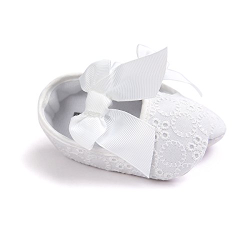 Lacofia Zapatos de Bautizo con Suela Suave Antideslizante Princesa Arco de bebé niñas Blanco 12-18 Meses