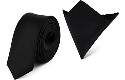 Ladeheid Set de Corbata Estrecha y Pañuelo Hombre SP/P (150cm x 5cm, 22cm x 22cm, Negro)