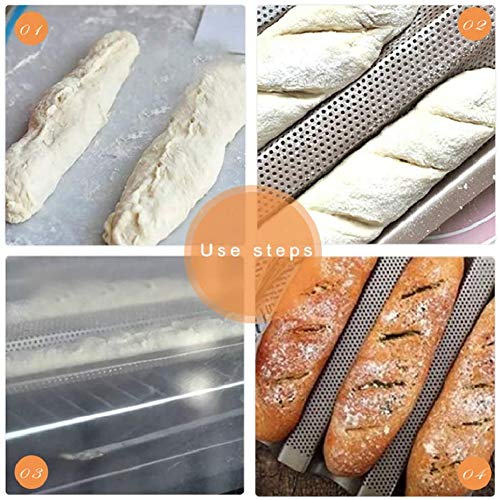 Lady of Luck Bandeja para Baguettes, Bandeja Hornear Molde con Revestimiento Antiadherente Reutilizable para 4 Baguettes