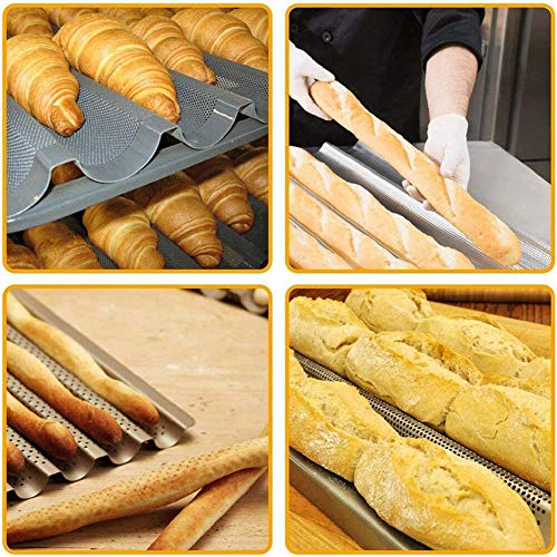 Lady of Luck Bandeja para Baguettes, Bandeja Hornear Molde con Revestimiento Antiadherente Reutilizable para 4 Baguettes