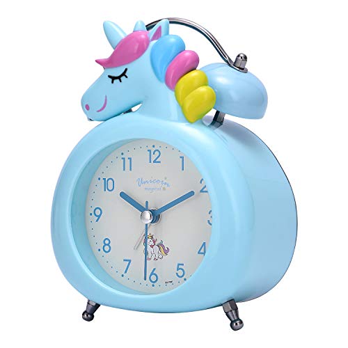 Lafocuse 10cm Despertador Infantil Analógico con Doble Campana y Luz de Noche Reloj de Mesa Silencioso Gracioso Azul