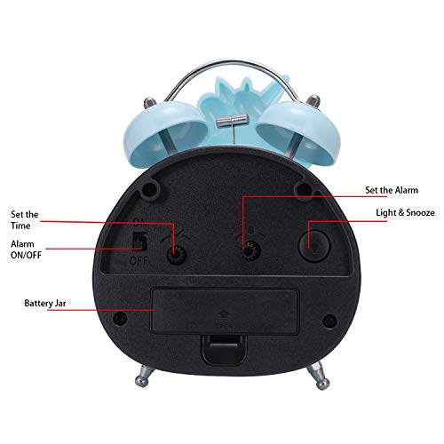 Lafocuse 10cm Despertador Infantil Analógico con Doble Campana y Luz de Noche Reloj de Mesa Silencioso Gracioso Azul