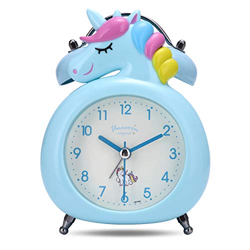 Lafocuse 10cm Despertador Infantil Analógico con Doble Campana y Luz de Noche Reloj de Mesa Silencioso Gracioso Azul