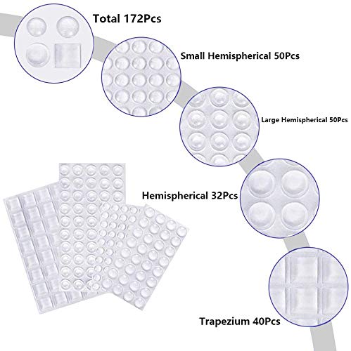 Lagrimas Silicona, 172 Piezas Pies de Goma Transparentes, Gotas Silicona Adhesivas, Almohadilla Autoadhesiva, Amortiguación de Ruido, protector antigolpes, búfer muebles(4 tamaños)