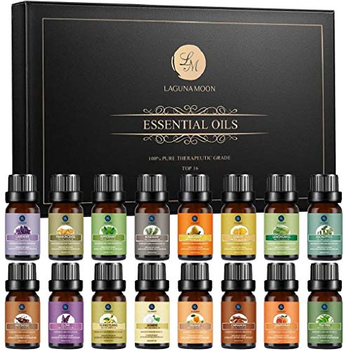 Lagunamoon Aceites Esenciales, Top 16 Set de Regalo de Aceites de Aromaterapia, Lavanda, Eucalipto, Hierba de Limón, Romero, Menta, Arból de Té, Aceites Esenciales para Humidificador, 100% Puros