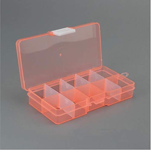 LAI 10 Ranuras (Ajustables) Caja de Almacenamiento de plástico para joyería, Organizador de Joyas artesanales, Cuentas, fabricación de Joyas para Bricolaje, Rosa Fuerte