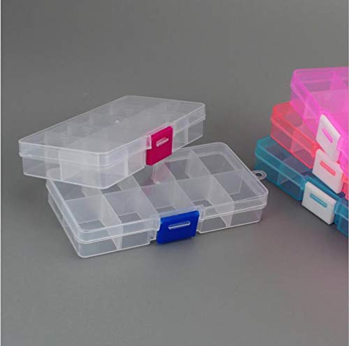 LAI 10 Ranuras (Ajustables) Caja de Almacenamiento de plástico para joyería, Organizador de Joyas artesanales, Cuentas, fabricación de Joyas para Bricolaje, Rosa Fuerte