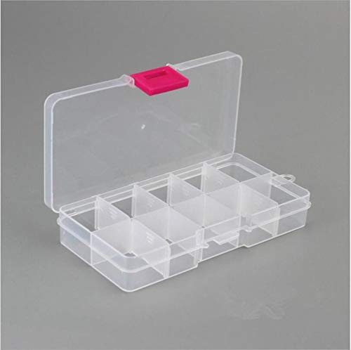 LAI 10 Ranuras (Ajustables) Caja de Almacenamiento de plástico para joyería, Organizador de Joyas artesanales, Cuentas, fabricación de Joyas para Bricolaje, Rosa Fuerte