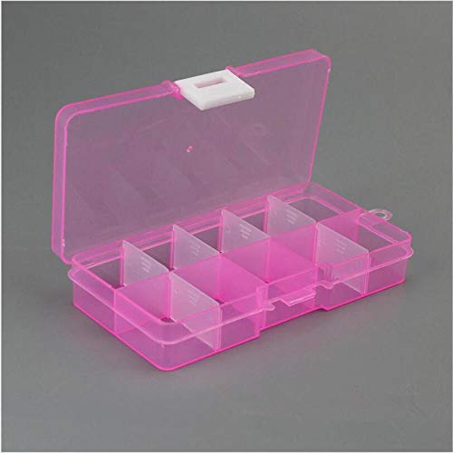 LAI 10 Ranuras (Ajustables) Caja de Almacenamiento de plástico para joyería, Organizador de Joyas artesanales, Cuentas, fabricación de Joyas para Bricolaje, Rosa Fuerte