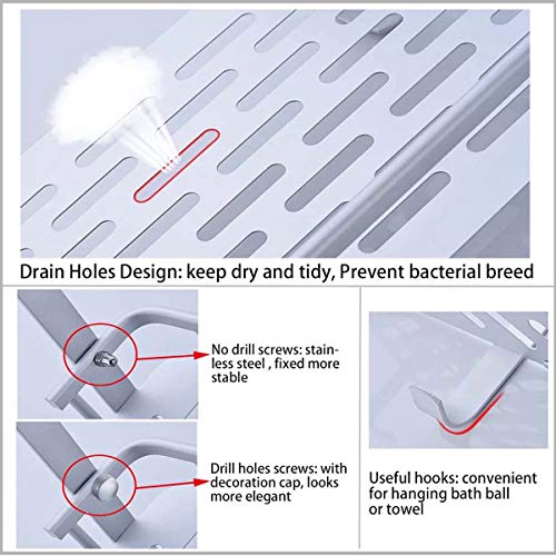 Laimew no perfora el estante del baño, estante de ducha pegajoso de aluminio de la grieta de 2 niveles con el gancho colgante para el champú