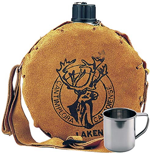 Laken Canadiense Cantimplora de Aluminio 1L con Funda Beige de Piel + Taza Acero Inoxidable 0,3 L