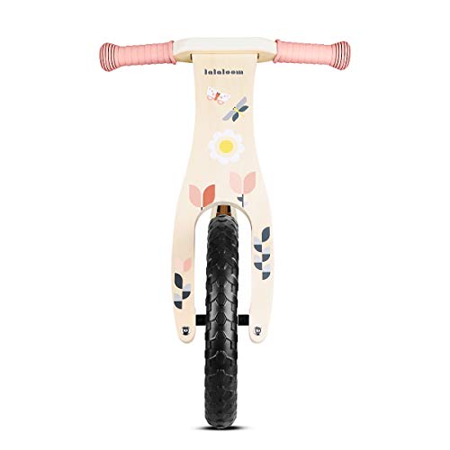 Lalaloom SPRING BIKE - Bicicleta sin pedales de madera para niños de 2 años (diseño con flores, andador para bebe, correpasillos para equilibrio, sillín regulable con ruedas de goma EVA), color Rosa