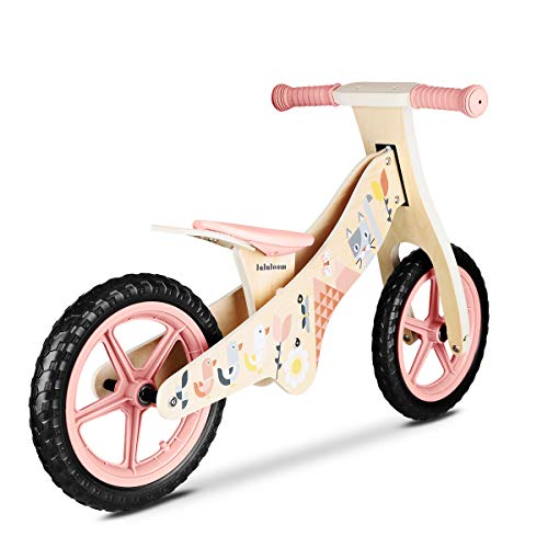 Lalaloom SPRING BIKE - Bicicleta sin pedales de madera para niños de 2 años (diseño con flores, andador para bebe, correpasillos para equilibrio, sillín regulable con ruedas de goma EVA), color Rosa