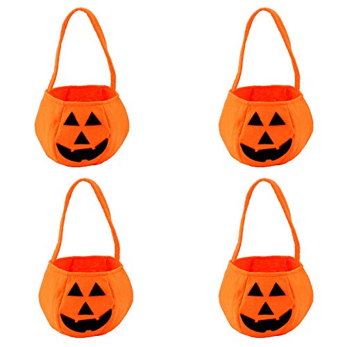 LALLing 4 Piezas de Calabaza en Forma de Truco o Bolsa de Halloween Bolsa de Dulces para niños Caja de Dulces de Tela no Tejida para Suministros de Halloween Disfraces de Fiesta