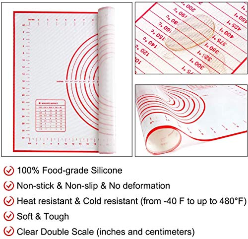 Lámina de silicona extra grande para hornear 80 x 60 cm, tabla de repostería con mediciones, alfombrilla de amasar para masa rodante