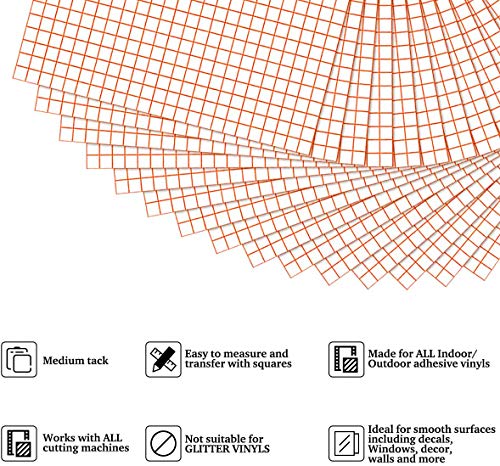 Lámina de transferencia para vinilo, 30 cm x 30 cm, con rejilla de orientación transparente, banda de transferencia para Silhouette Cricut, Windows 15 hojas