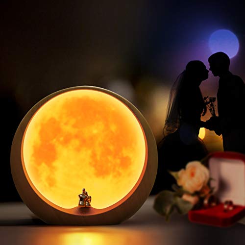 Lámpara Ambiental de Luna para Aniversario, Boda y día de San Valentín, Regalo de Decoración Artística, Amor bajo la Luna Roja (No Recargable)