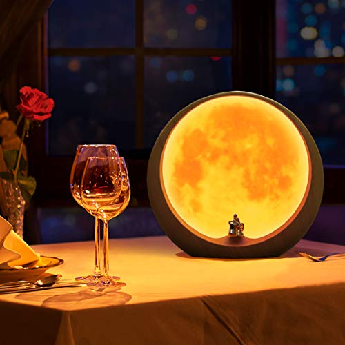 Lámpara Ambiental de Luna para Aniversario, Boda y día de San Valentín, Regalo de Decoración Artística, Amor bajo la Luna Roja (No Recargable)