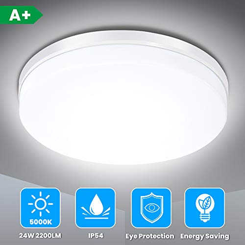 Lámpara de Techo 24W, SOLMORE LED Plafón de Techo 2200LM Moderna Redonda Ultra Delgado Luz de Techo IP54 Impermeable 5000K LED Plafón para Baño Dormitorio Cocina Comedor Balcón Pasillo