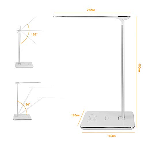 Lámpara Escritorio LED Táctil - Qi Rápida Cargador Inalámbrico para todos los Teléfonos Qi y Puerto USB, Lámparas de Mesa Regulable Plegable, 5 Niveles De Brillo, 4 Colors (Blanco)