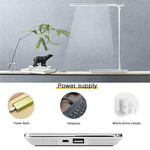 Lámpara Escritorio LED Táctil - Qi Rápida Cargador Inalámbrico para todos los Teléfonos Qi y Puerto USB, Lámparas de Mesa Regulable Plegable, 5 Niveles De Brillo, 4 Colors (Blanco)