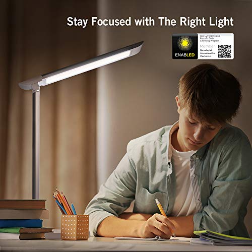 Lámpara Escritorio LED TaoTronics Flexo Escritorio 12W Regulable (Cuidado a Ojos, 7 Niveles de Brillo x 5 Modos, Puerto USB 5V/ 1A Función Memoria Control Táctil Ángulo Ajustable Bajo Consumo Energía)