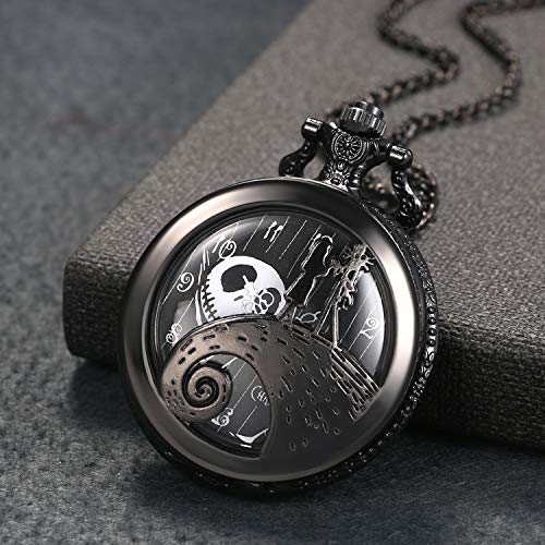 Lancardo - Reloj de bolsillo para hombre y mujer, de cuarzo, esfera digital, con cabeza fantasma, estilo simple y a la moda, regalo perfecto, color plateado Negro