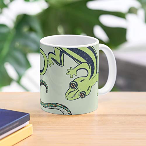 LANCHONETE Frog Lizard Reptile Lizards Salamandre Salamanders Salamander Green Best Mug Tiene 11oz de Mano Hechas de cerámica de mármol Blanco