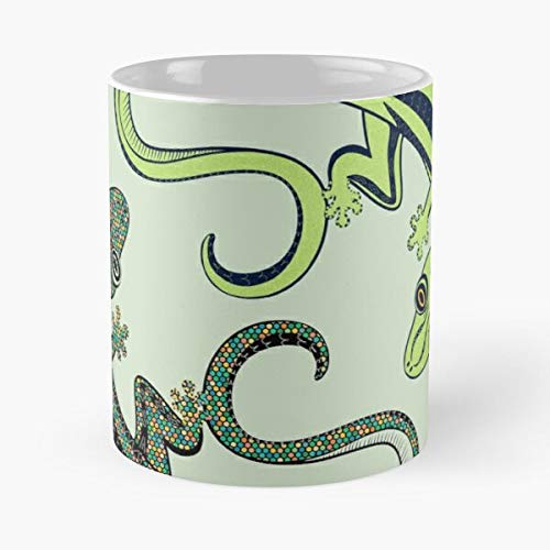 LANCHONETE Frog Lizard Reptile Lizards Salamandre Salamanders Salamander Green Best Mug Tiene 11oz de Mano Hechas de cerámica de mármol Blanco