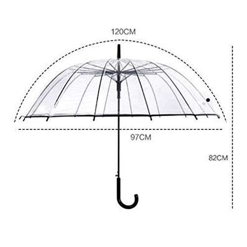 Lancoon Paraguas Cúpula Transparente, 16 Costillas De Fibra De Vidrio TamañO Grande A Prueba De Viento AutomáTico Abierto KS10Black