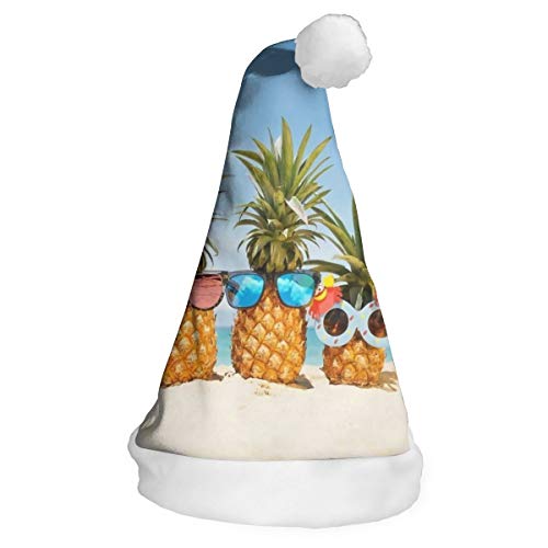 LAOLUCKY - Gafas de sol de playa con diseño de piña y arena, diseño floral, gorro de Papá Noel para adultos, unisex, poliéster, Blanco, Small