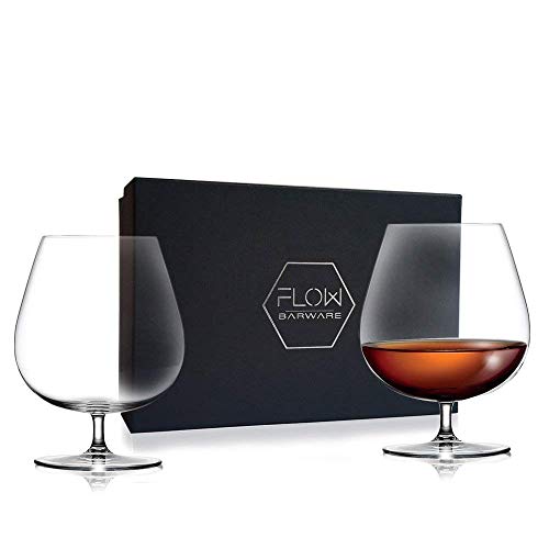 Large CRYSTAL Cognac Glasses - Hi Quality Cognac Balloon Glass Set of 2 - Perfect for Brandy, Whisky, Baileys